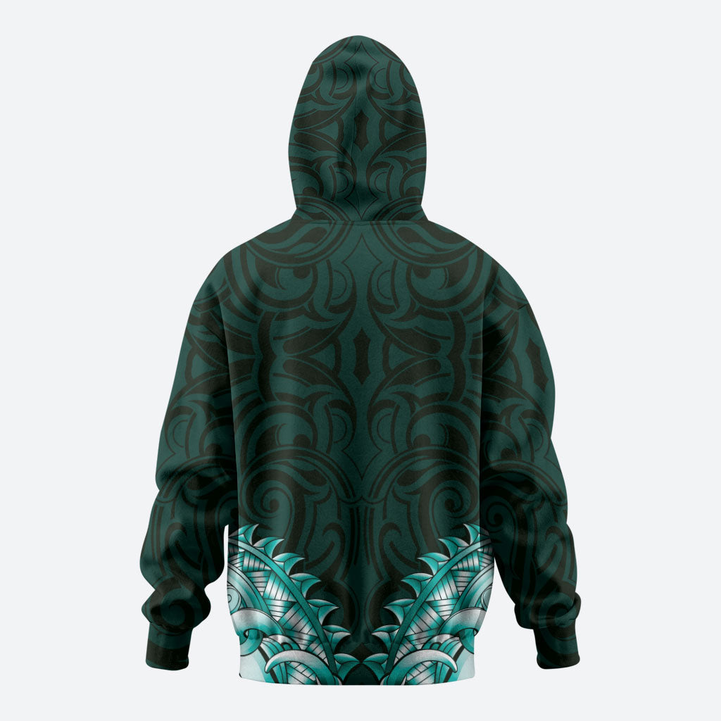 New Zealand Ta Moko Hoodie Aotearoa Maori Chest Tattoo Turquoise