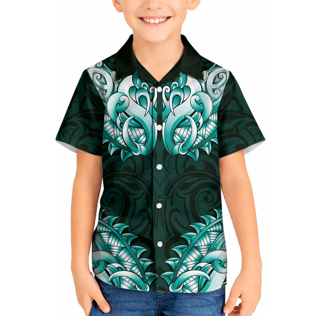 New Zealand Ta Moko Kid Hawaiian Shirt Aotearoa Maori Chest Tattoo Turquoise LT14 Kid Turquoise - Polynesian Pride