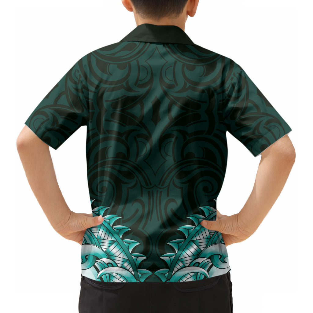 New Zealand Ta Moko Kid Hawaiian Shirt Aotearoa Maori Chest Tattoo Turquoise LT14 - Polynesian Pride