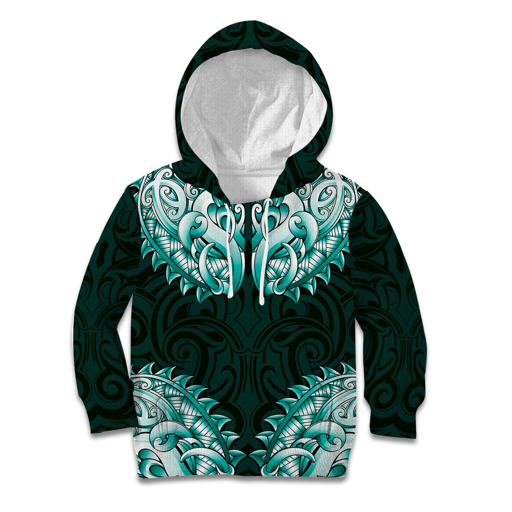 New Zealand Ta Moko Kid Hoodie Aotearoa Maori Chest Tattoo Turquoise LT14 Hoodie Turquoise - Polynesian Pride