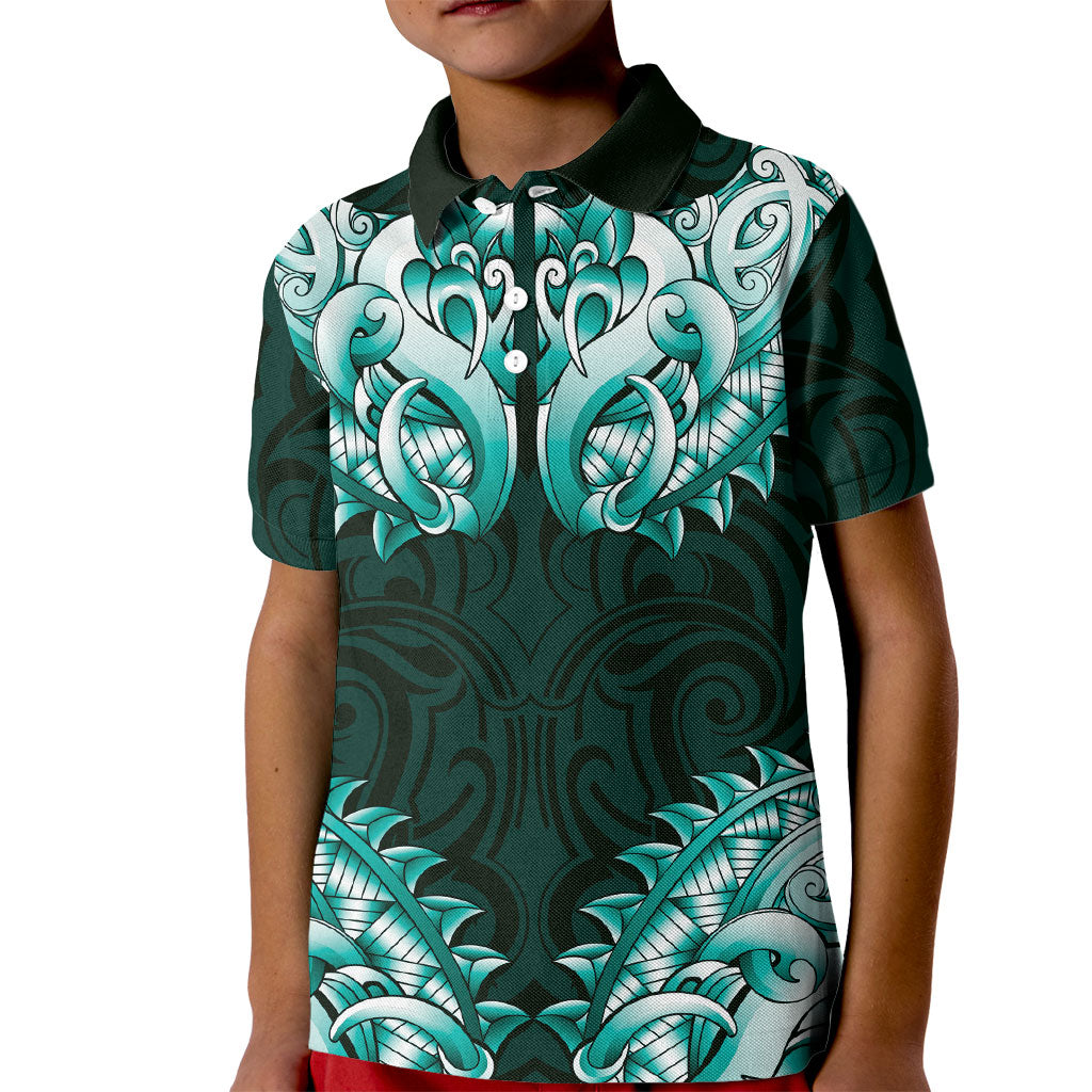 New Zealand Ta Moko Kid Polo Shirt Aotearoa Maori Chest Tattoo Turquoise LT14 Kid Turquoise - Polynesian Pride