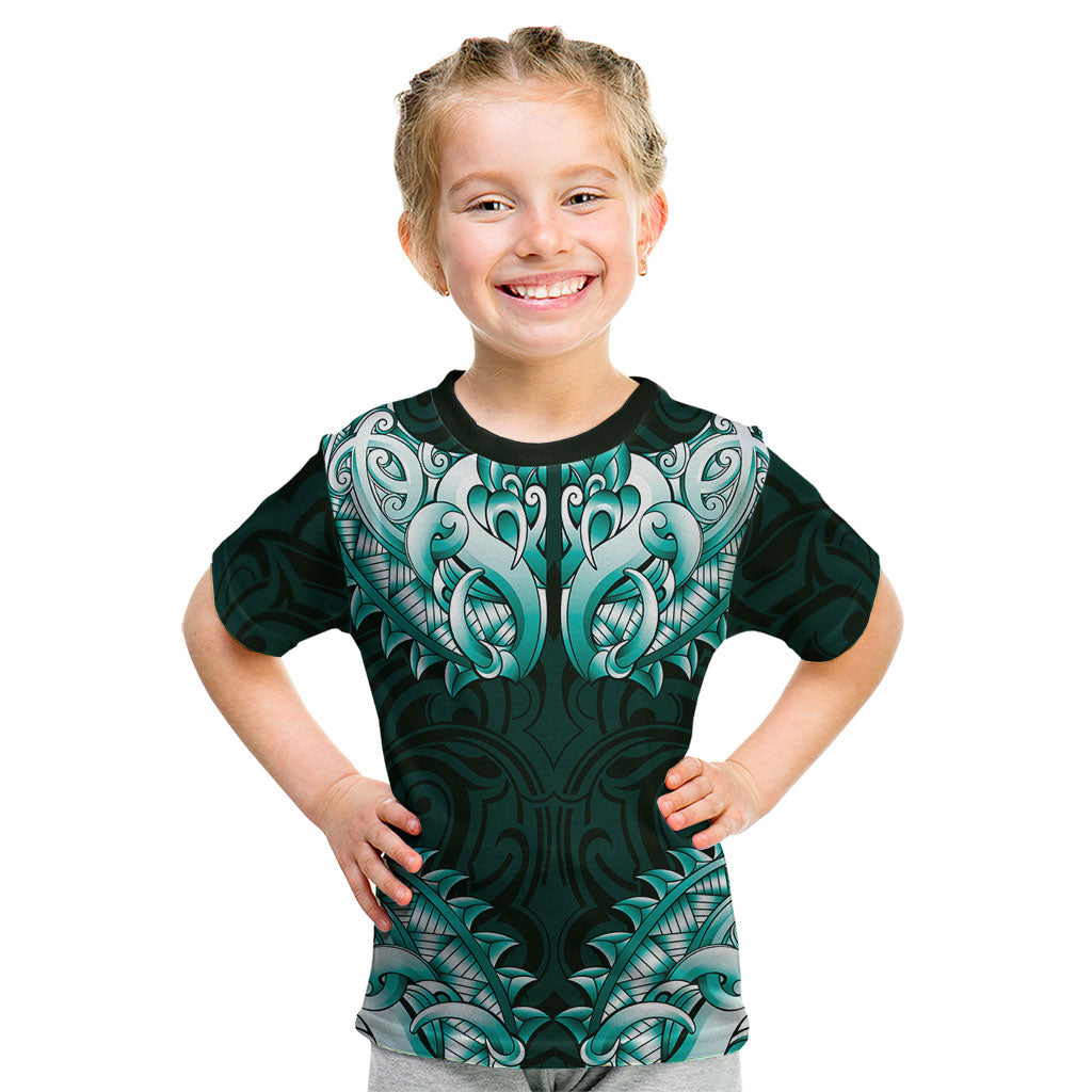 New Zealand Ta Moko Kid T Shirt Aotearoa Maori Chest Tattoo Turquoise LT14 Turquoise - Polynesian Pride