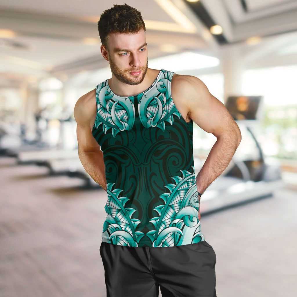 New Zealand Ta Moko Men Tank Top Aotearoa Maori Chest Tattoo Turquoise LT14 Turquoise - Polynesian Pride