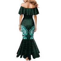 New Zealand Ta Moko Mermaid Dress Aotearoa Maori Chest Tattoo Turquoise