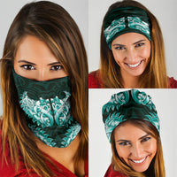 New Zealand Ta Moko Neck Gaiter Aotearoa Maori Chest Tattoo Turquoise