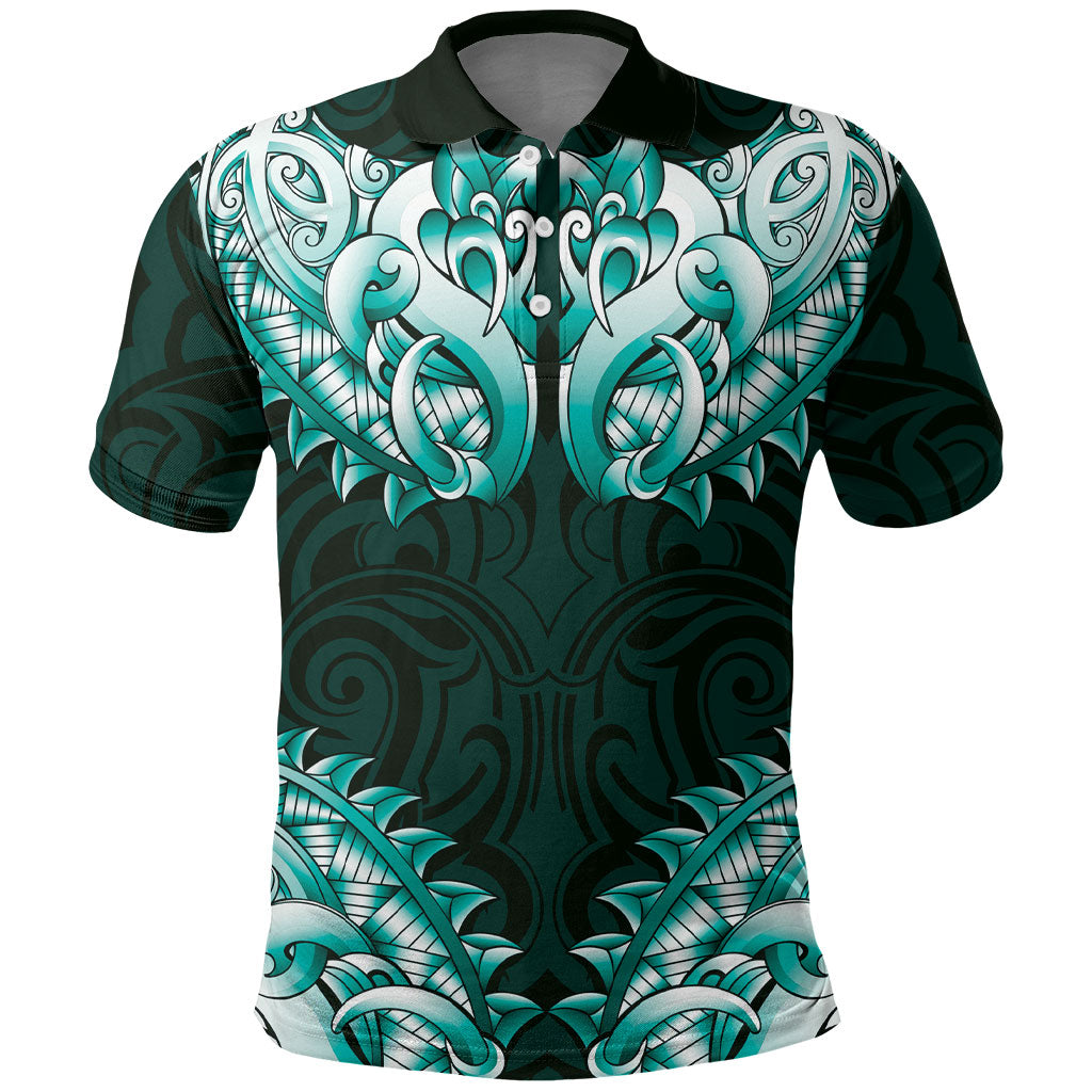 New Zealand Ta Moko Polo Shirt Aotearoa Maori Chest Tattoo Turquoise LT14 Turquoise - Polynesian Pride