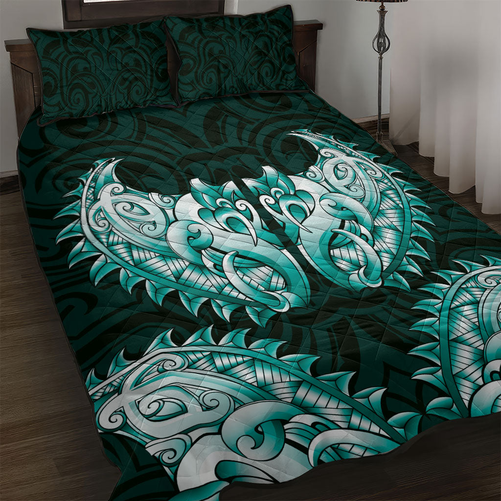 New Zealand Ta Moko Quilt Bed Set Aotearoa Maori Chest Tattoo Turquoise LT14 Turquoise - Polynesian Pride