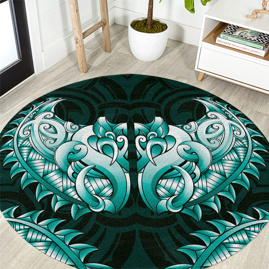 New Zealand Ta Moko Round Carpet Aotearoa Maori Chest Tattoo Turquoise LT14 Turquoise - Polynesian Pride