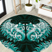 New Zealand Ta Moko Round Carpet Aotearoa Maori Chest Tattoo Turquoise