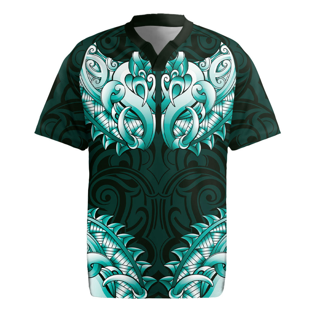 New Zealand Ta Moko Rugby Jersey Aotearoa Maori Chest Tattoo Turquoise LT14 Turquoise - Polynesian Pride