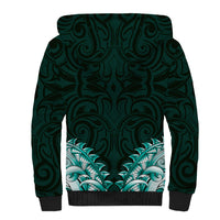 New Zealand Ta Moko Sherpa Hoodie Aotearoa Maori Chest Tattoo Turquoise