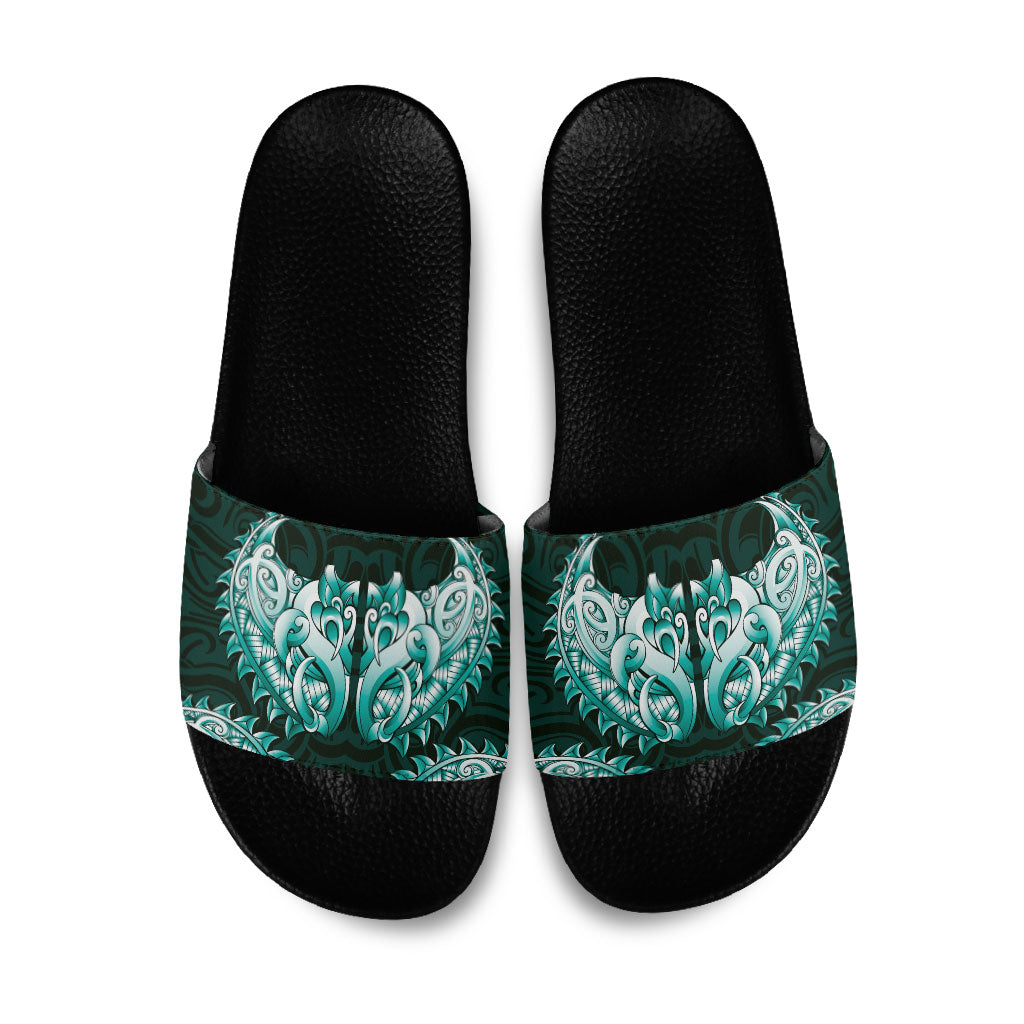New Zealand Ta Moko Slide Sandals Aotearoa Maori Chest Tattoo Turquoise LT14 Turquoise - Polynesian Pride