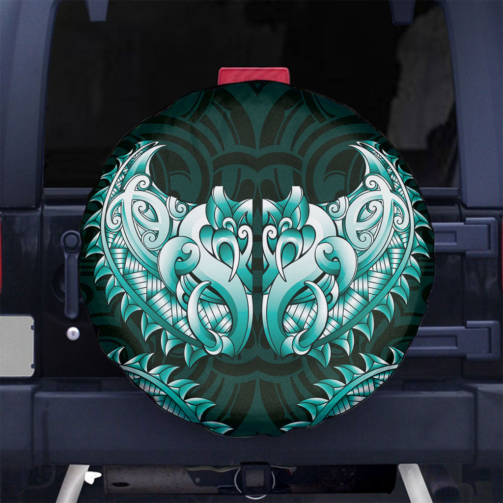 New Zealand Ta Moko Spare Tire Cover Aotearoa Maori Chest Tattoo Turquoise LT14 No hole Turquoise - Polynesian Pride