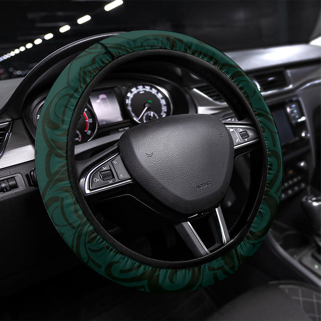 New Zealand Ta Moko Steering Wheel Cover Aotearoa Maori Chest Tattoo Turquoise LT14 Universal Fit Turquoise - Polynesian Pride