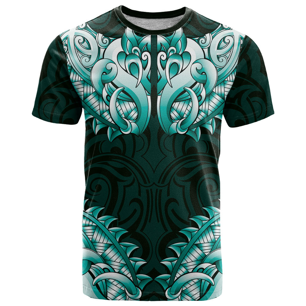 New Zealand Ta Moko T Shirt Aotearoa Maori Chest Tattoo Turquoise LT14 Turquoise - Polynesian Pride