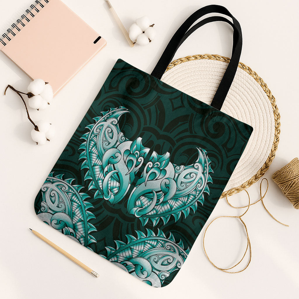 New Zealand Ta Moko Tote Bag Aotearoa Maori Chest Tattoo Turquoise LT14 Black Strap One Size Turquoise - Polynesian Pride