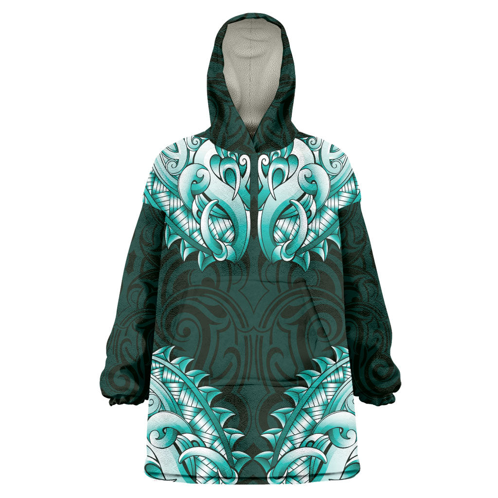 New Zealand Ta Moko Wearable Blanket Hoodie Aotearoa Maori Chest Tattoo Turquoise LT14 One Size Turquoise - Polynesian Pride