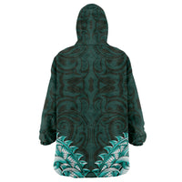 New Zealand Ta Moko Wearable Blanket Hoodie Aotearoa Maori Chest Tattoo Turquoise