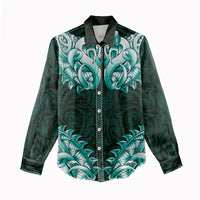 New Zealand Ta Moko Women Casual Shirt Aotearoa Maori Chest Tattoo Turquoise