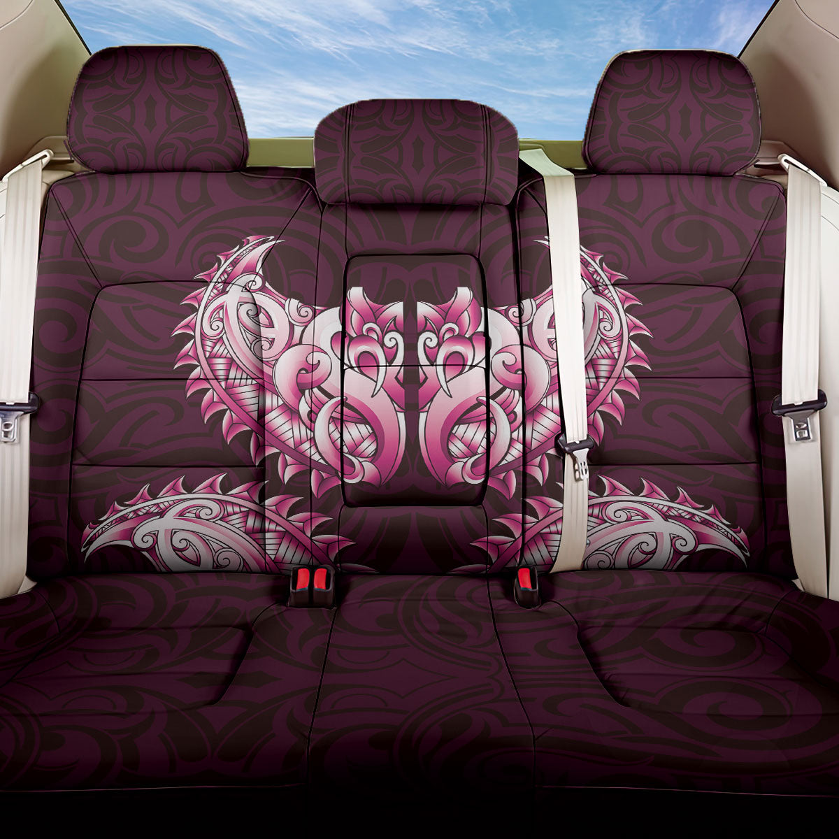 New Zealand Ta Moko Back Car Seat Cover Aotearoa Maori Chest Tattoo Pink LT14 One Size Pink - Polynesian Pride