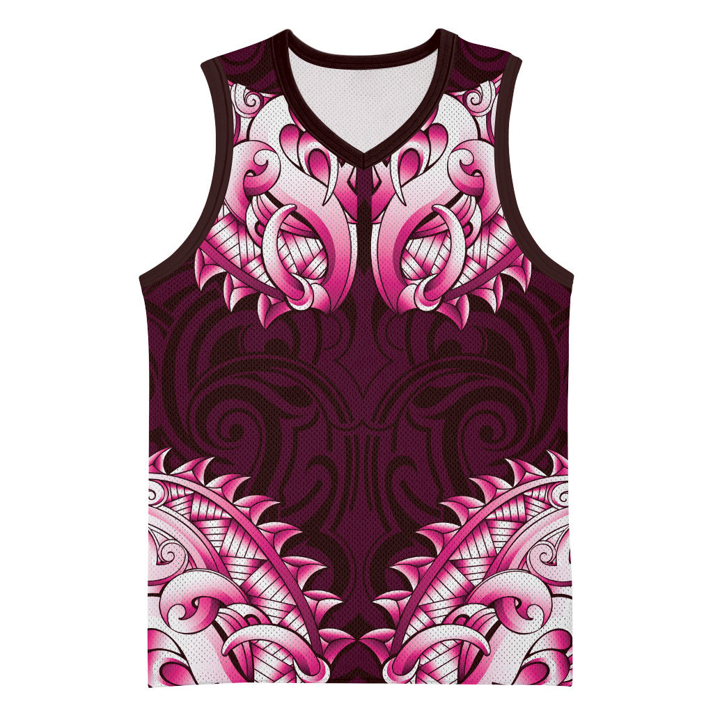 New Zealand Ta Moko Basketball Jersey Aotearoa Maori Chest Tattoo Pink LT14 Unisex Pink - Polynesian Pride