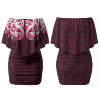 New Zealand Ta Moko Family Matching Off Shoulder Short Dress and Hawaiian Shirt Aotearoa Maori Chest Tattoo Pink