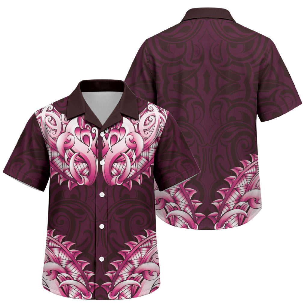 New Zealand Ta Moko Family Matching Short Sleeve Bodycon Dress and Hawaiian Shirt Aotearoa Maori Chest Tattoo Pink