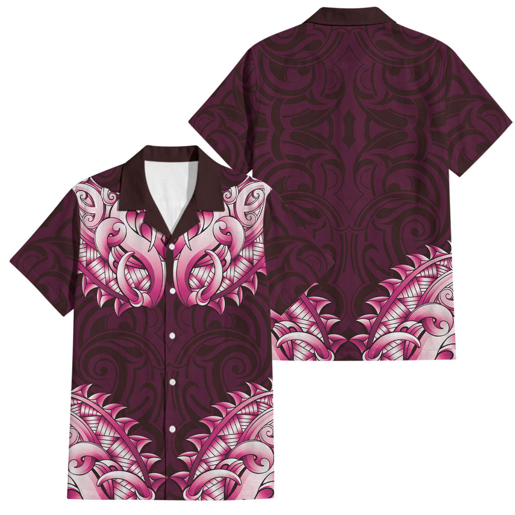 New Zealand Ta Moko Family Matching Summer Maxi Dress and Hawaiian Shirt Aotearoa Maori Chest Tattoo Pink