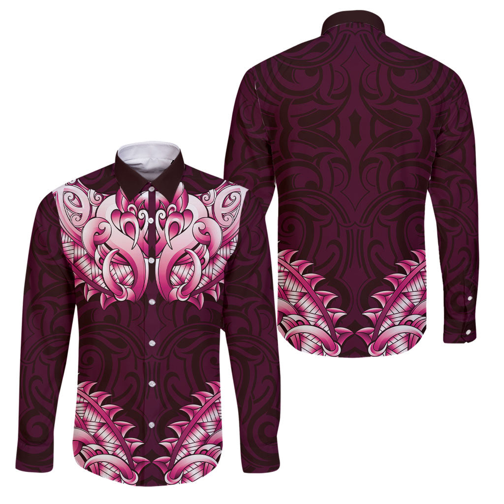 New Zealand Ta Moko Family Matching Tank Maxi Dress and Hawaiian Shirt Aotearoa Maori Chest Tattoo Pink