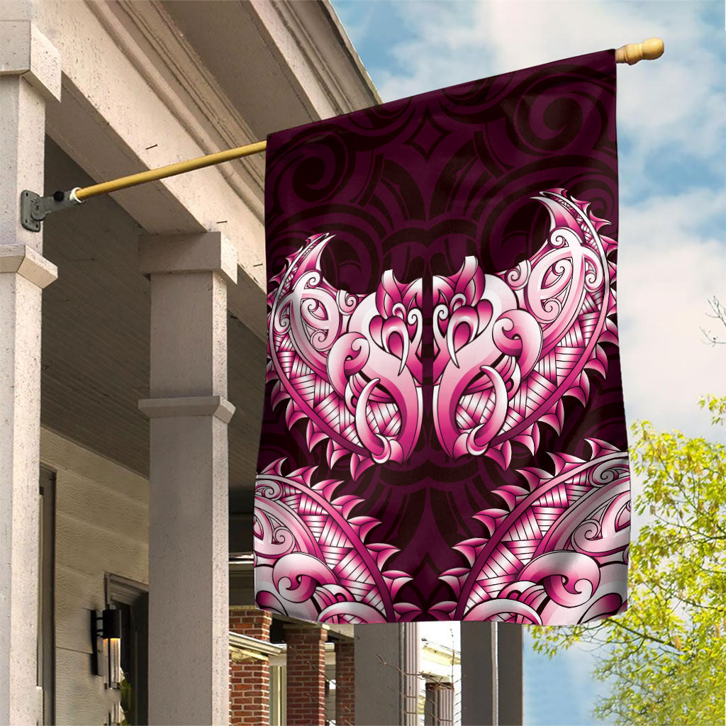 New Zealand Ta Moko Garden Flag Aotearoa Maori Chest Tattoo Pink LT14 House Flag Pink - Polynesian Pride