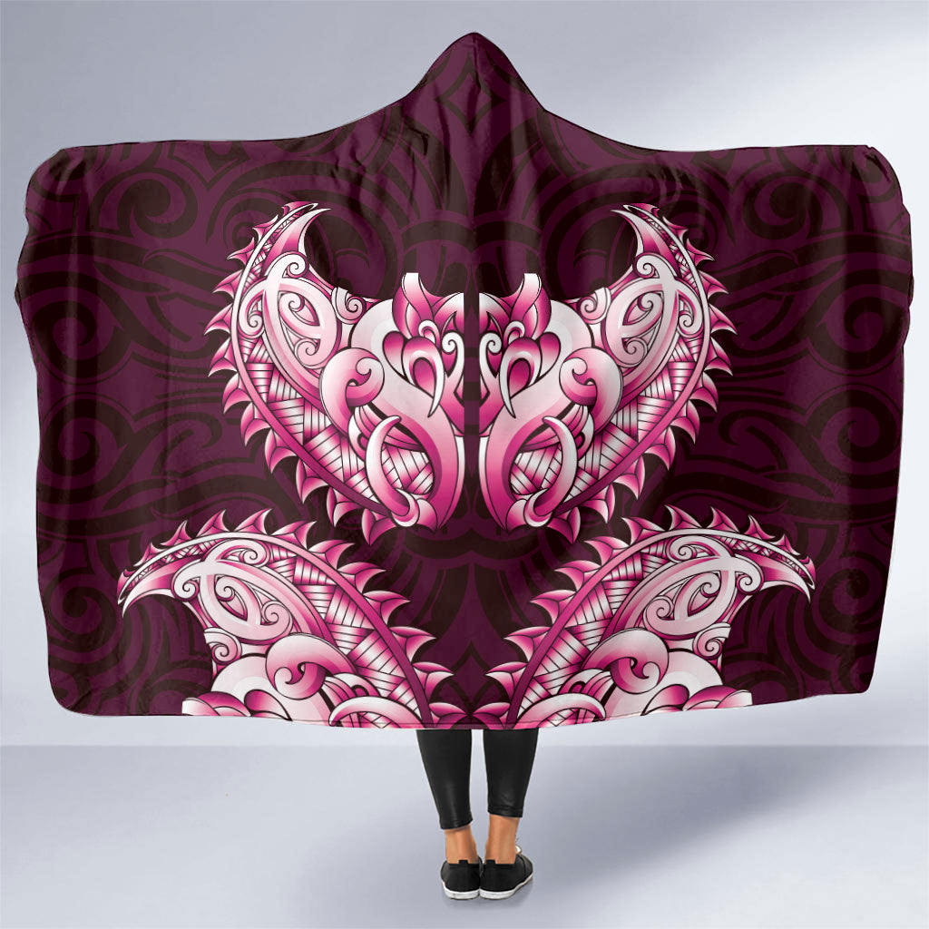 New Zealand Ta Moko Hooded Blanket Aotearoa Maori Chest Tattoo Pink LT14 One Size Pink - Polynesian Pride