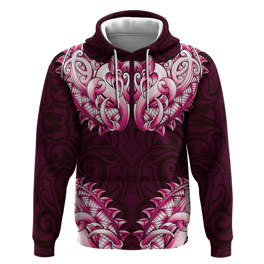 New Zealand Ta Moko Hoodie Aotearoa Maori Chest Tattoo Pink LT14 Pullover Hoodie Pink - Polynesian Pride