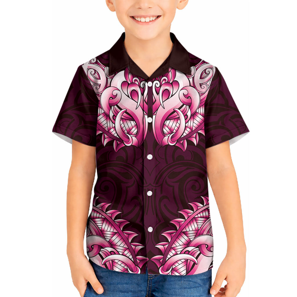 New Zealand Ta Moko Kid Hawaiian Shirt Aotearoa Maori Chest Tattoo Pink LT14 Kid Pink - Polynesian Pride