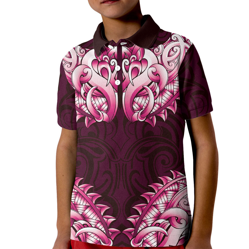 New Zealand Ta Moko Kid Polo Shirt Aotearoa Maori Chest Tattoo Pink LT14 Kid Pink - Polynesian Pride
