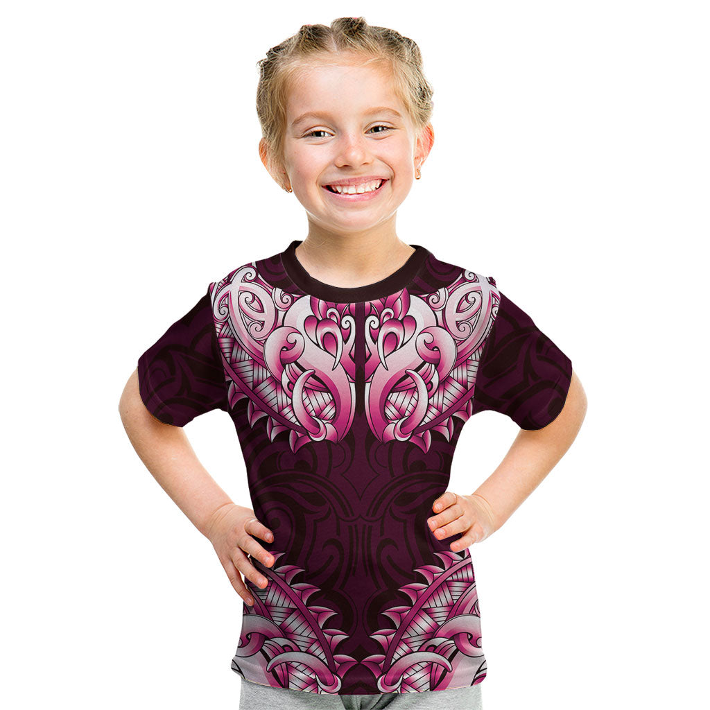 New Zealand Ta Moko Kid T Shirt Aotearoa Maori Chest Tattoo Pink LT14 Pink - Polynesian Pride