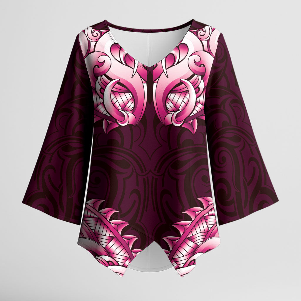 New Zealand Ta Moko Kimono Sleeve Blouse Aotearoa Maori Chest Tattoo Pink LT14 Female Pink - Polynesian Pride