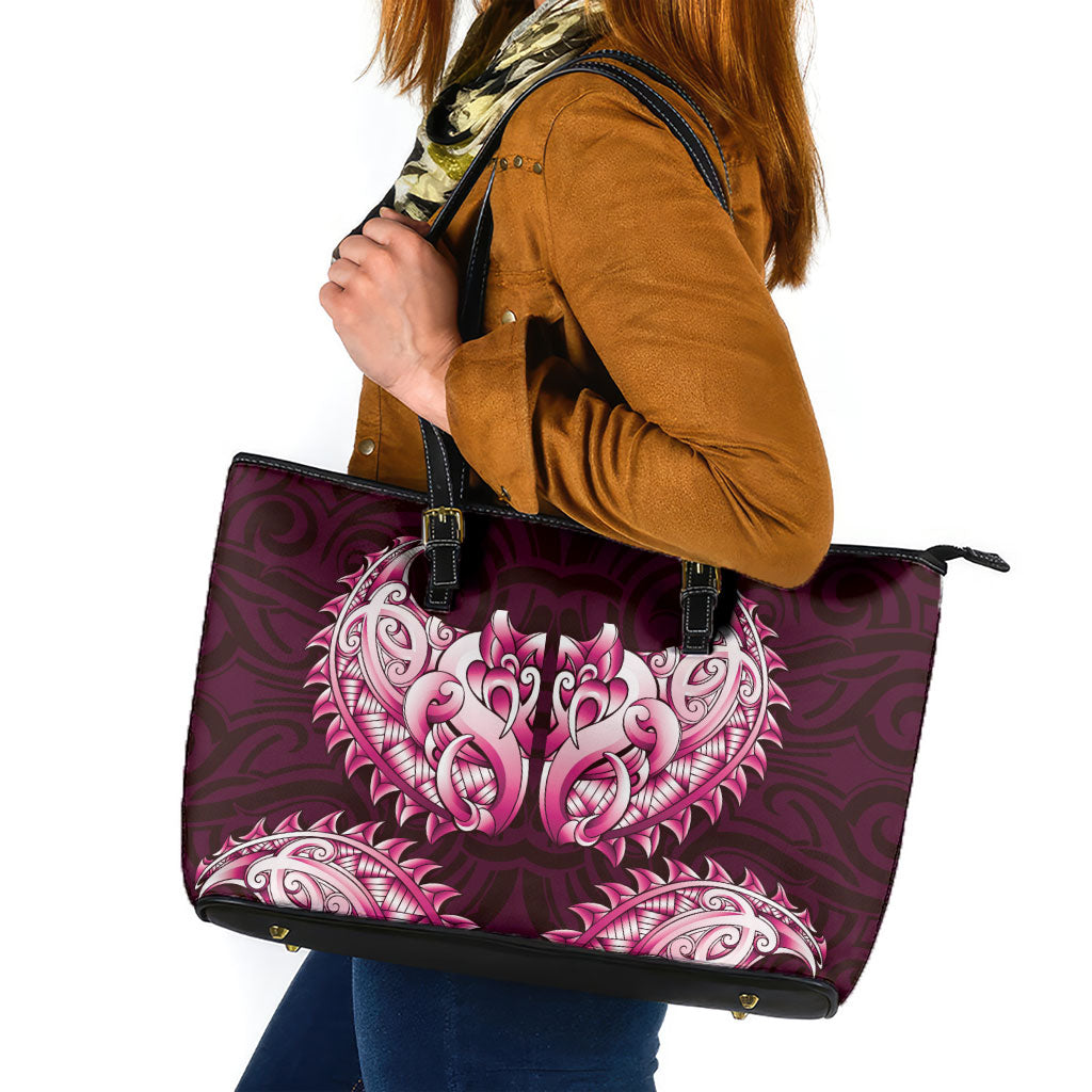 New Zealand Ta Moko Leather Tote Bag Aotearoa Maori Chest Tattoo Pink LT14 Pink - Polynesian Pride