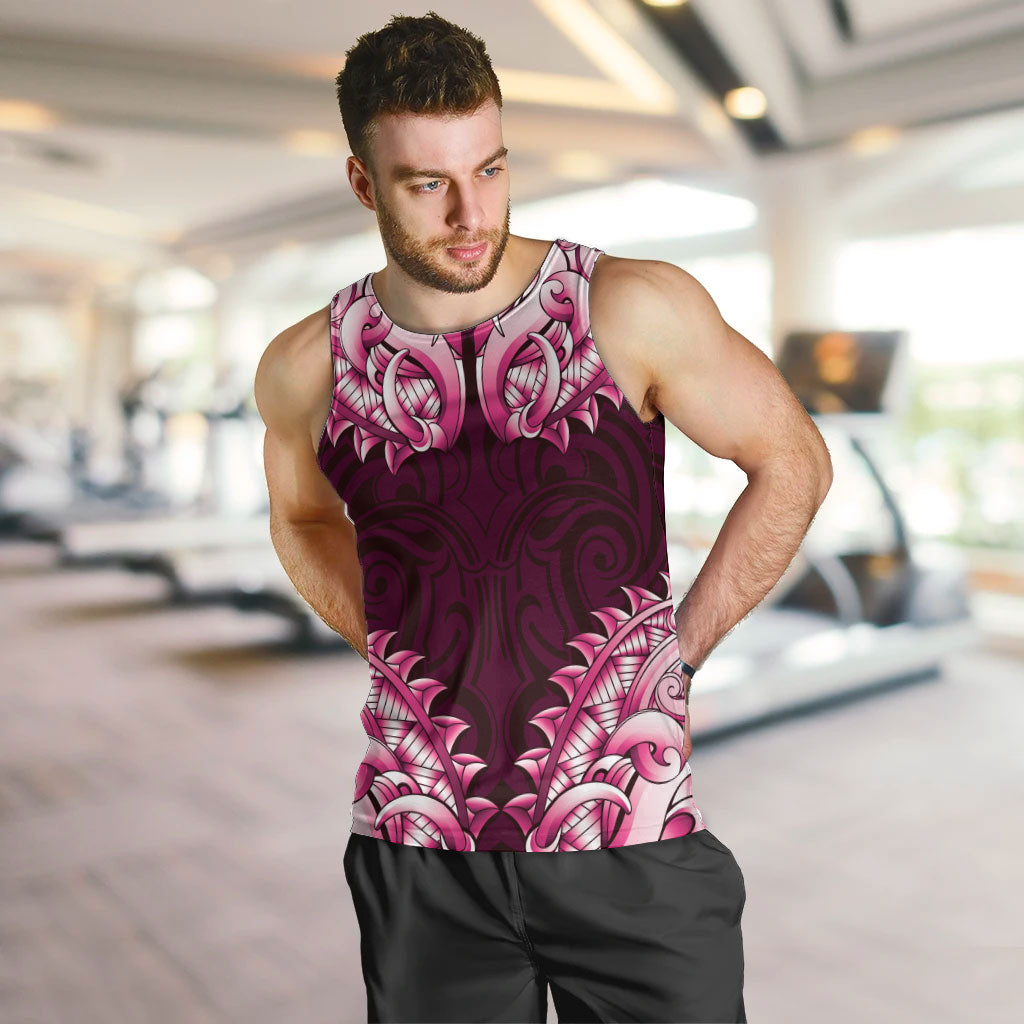 New Zealand Ta Moko Men Tank Top Aotearoa Maori Chest Tattoo Pink LT14 Pink - Polynesian Pride