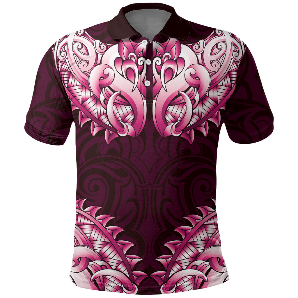 New Zealand Ta Moko Polo Shirt Aotearoa Maori Chest Tattoo Pink LT14 Pink - Polynesian Pride