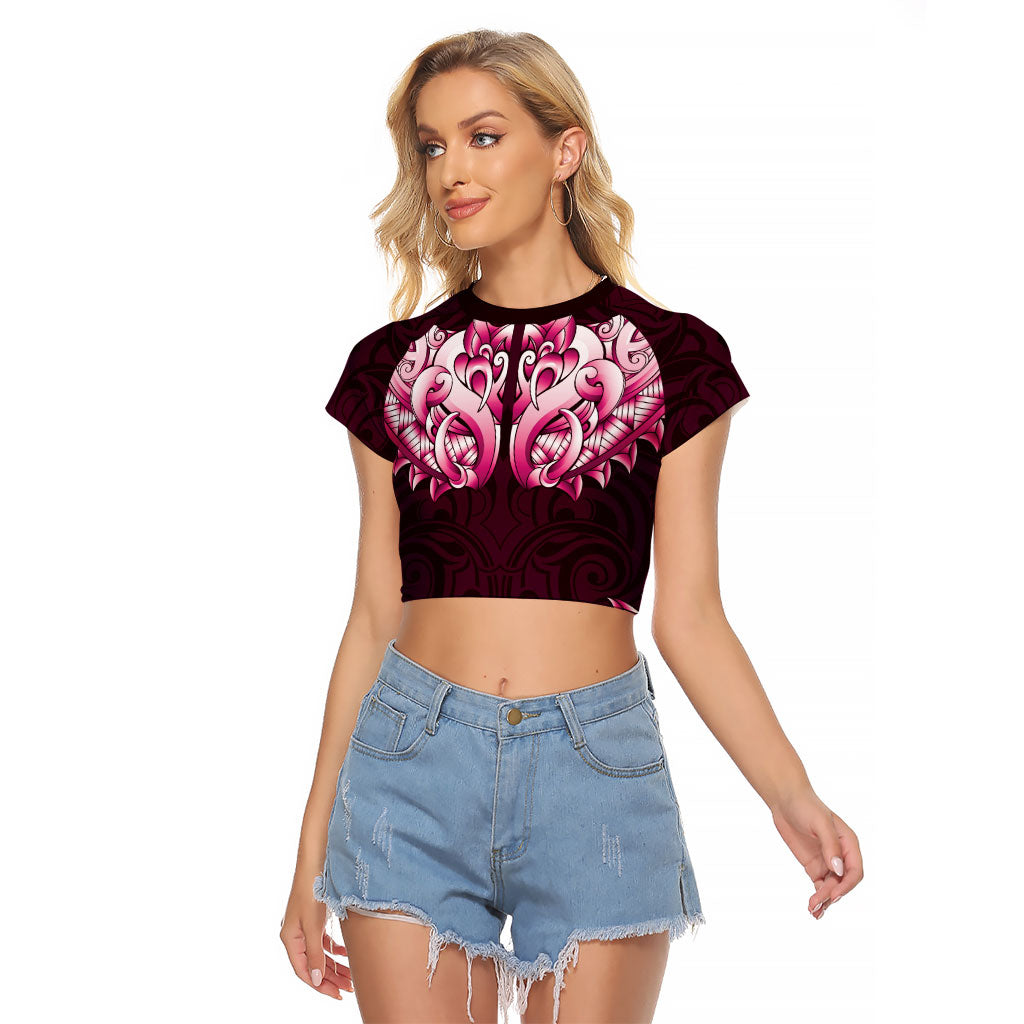 New Zealand Ta Moko Raglan Cropped T Shirt Aotearoa Maori Chest Tattoo Pink LT14 Female Pink - Polynesian Pride