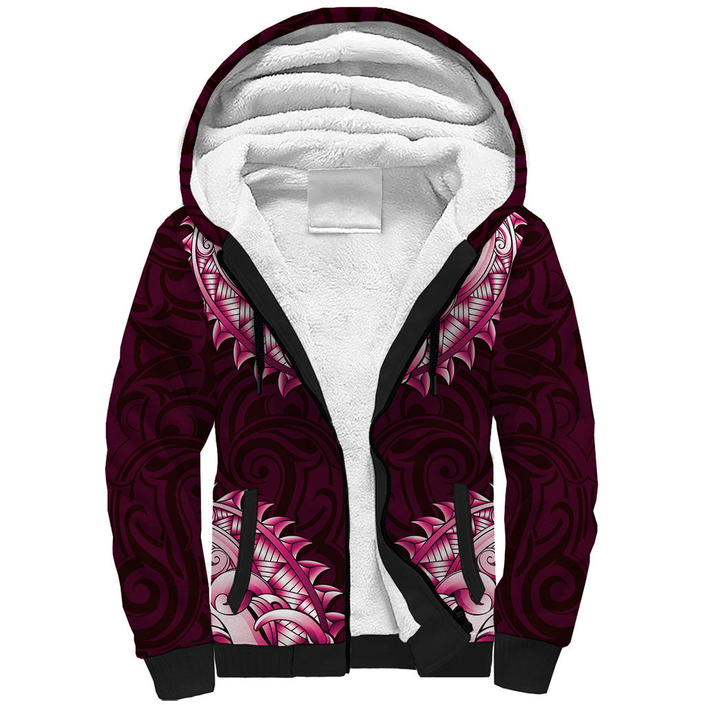 New Zealand Ta Moko Sherpa Hoodie Aotearoa Maori Chest Tattoo Pink LT14 Unisex Pink - Polynesian Pride