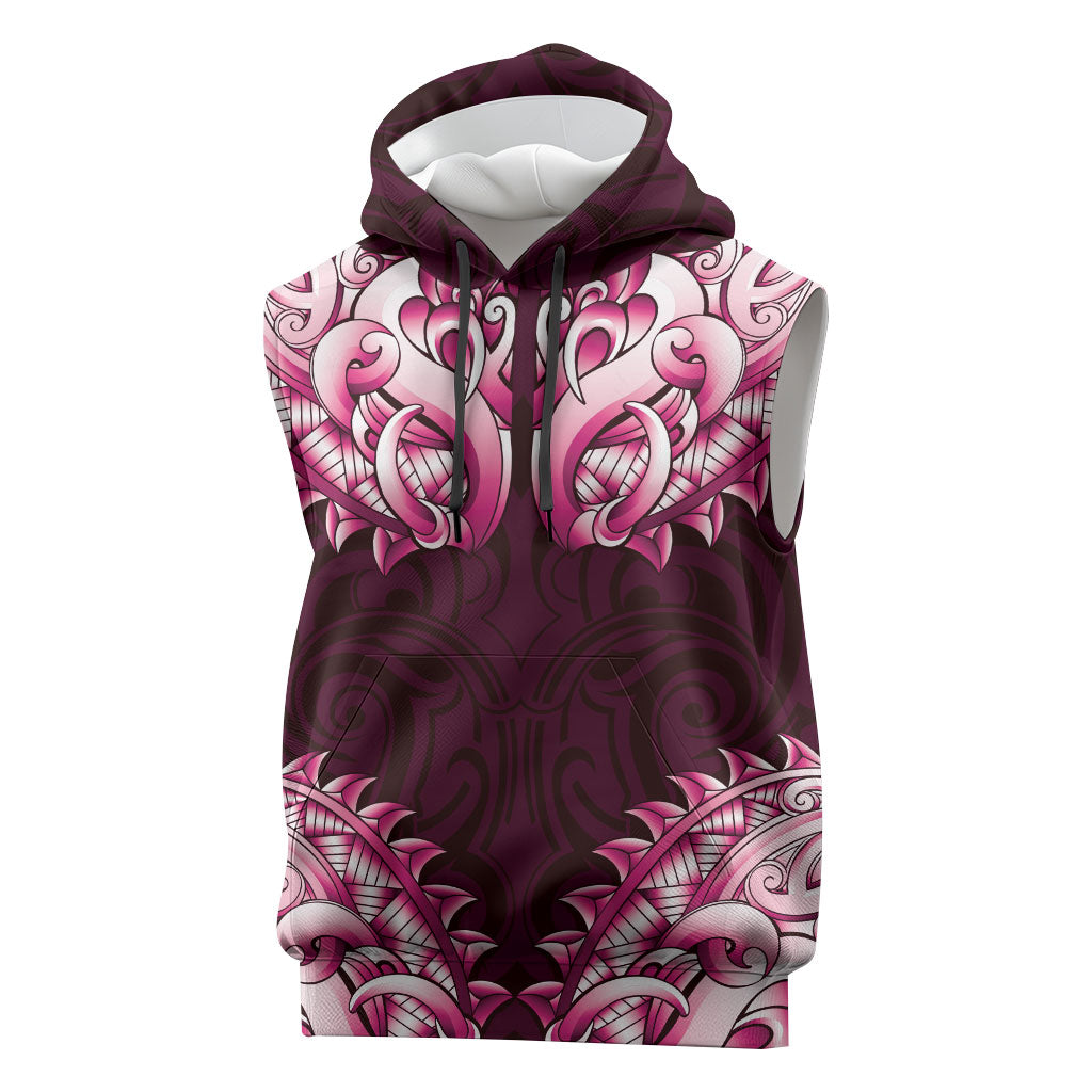 New Zealand Ta Moko Sleeveless Hoodie Aotearoa Maori Chest Tattoo Pink LT14 Pink - Polynesian Pride