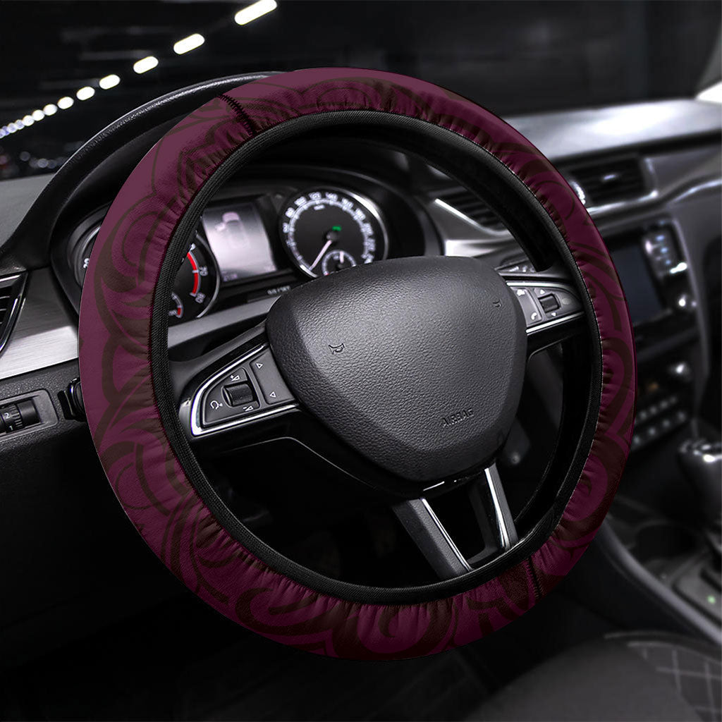New Zealand Ta Moko Steering Wheel Cover Aotearoa Maori Chest Tattoo Pink LT14 Universal Fit Pink - Polynesian Pride