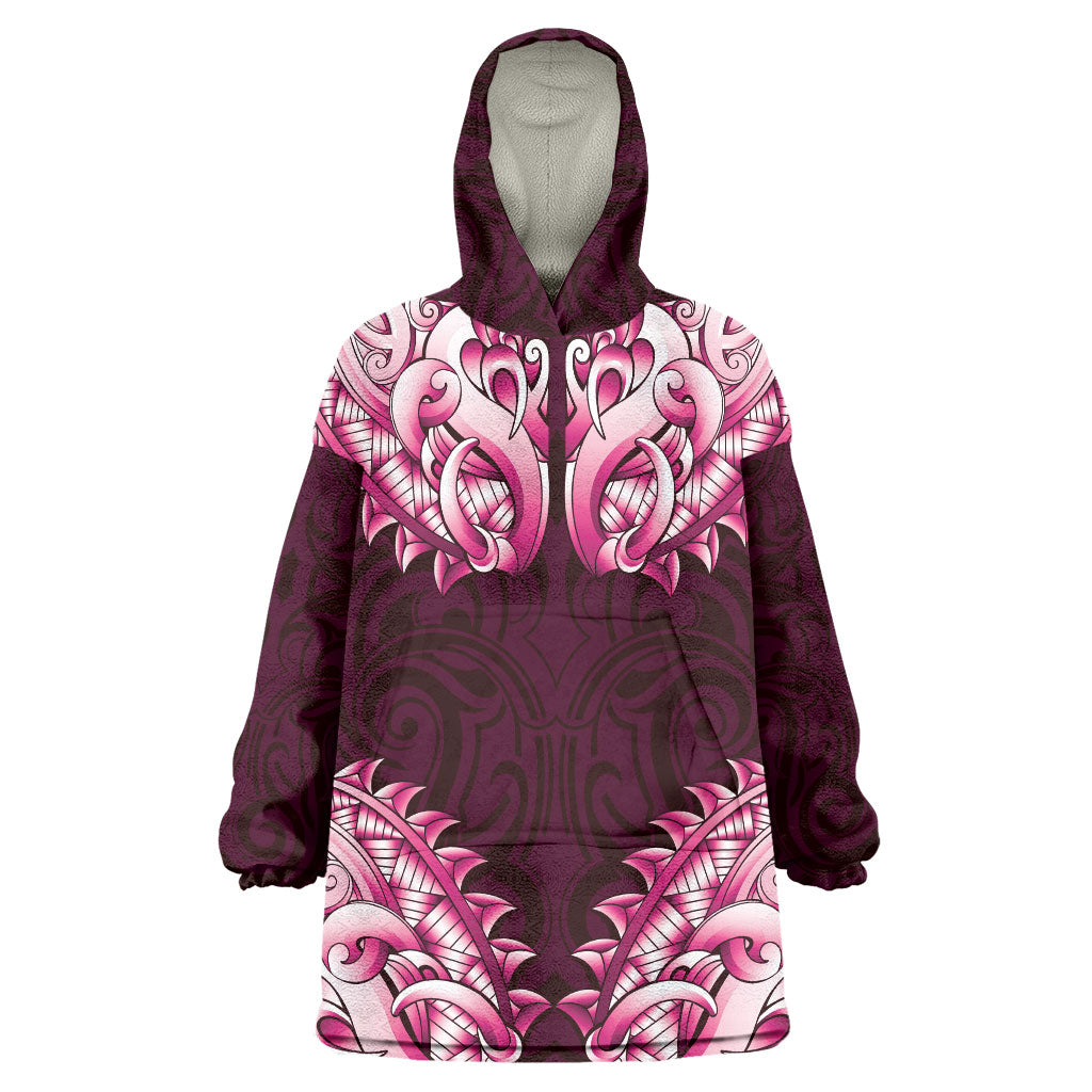 New Zealand Ta Moko Wearable Blanket Hoodie Aotearoa Maori Chest Tattoo Pink LT14 One Size Pink - Polynesian Pride