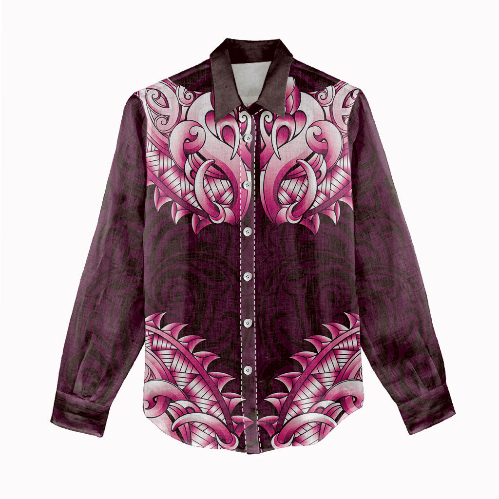 New Zealand Ta Moko Women Casual Shirt Aotearoa Maori Chest Tattoo Pink