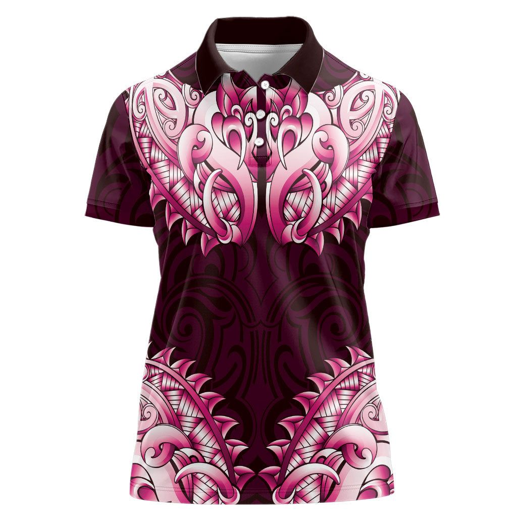 New Zealand Ta Moko Women Polo Shirt Aotearoa Maori Chest Tattoo Pink LT14 Female Pink - Polynesian Pride