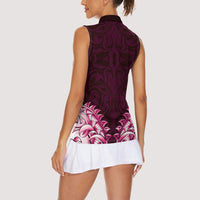 New Zealand Ta Moko Women Sleeveless Polo Shirt Aotearoa Maori Chest Tattoo Pink