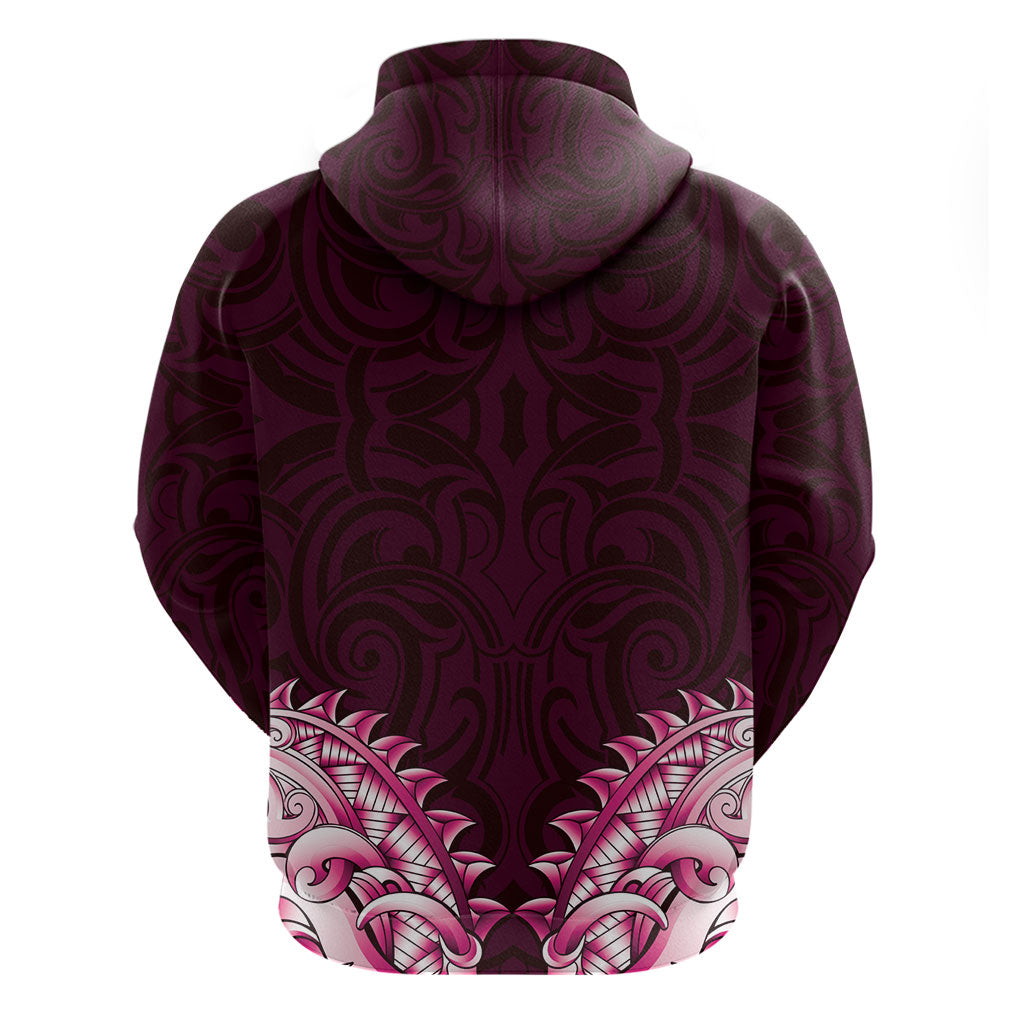 New Zealand Ta Moko Zip Hoodie Aotearoa Maori Chest Tattoo Pink