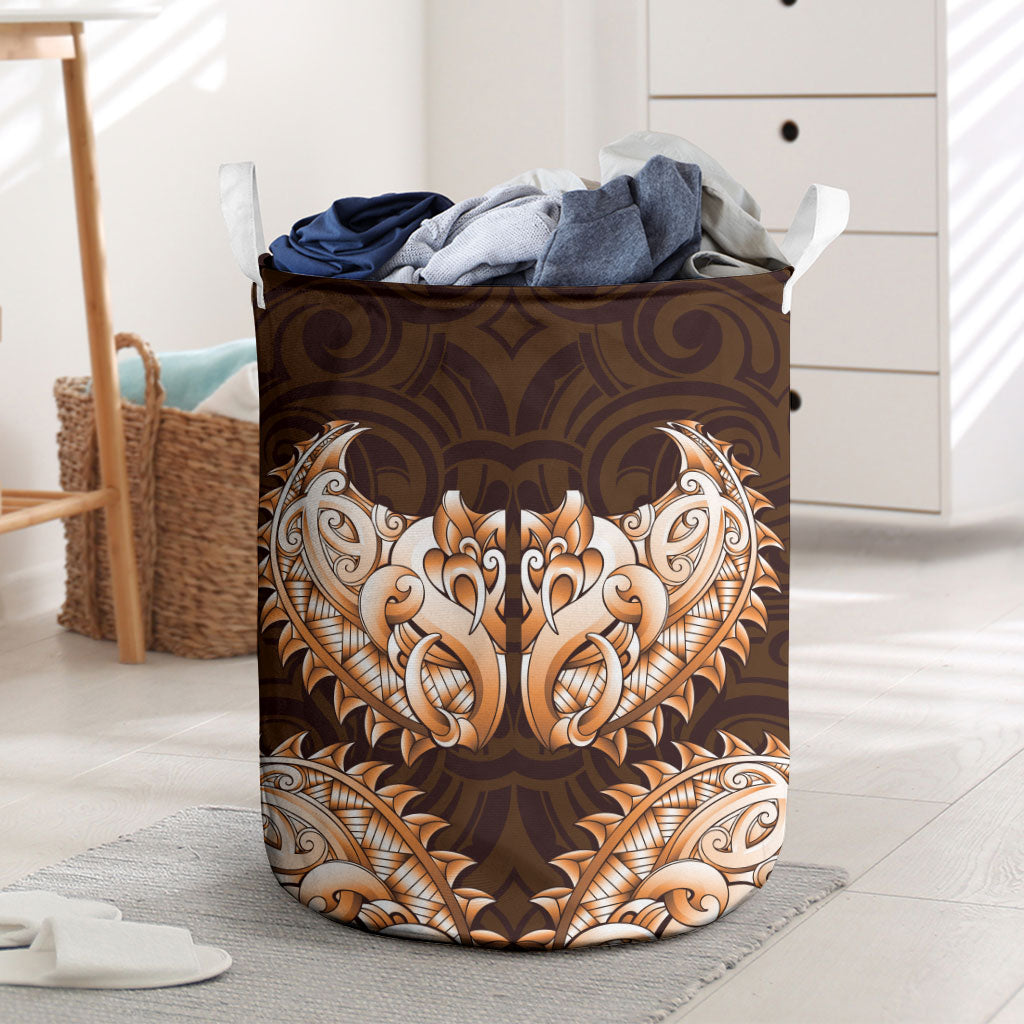 New Zealand Ta Moko Laundry Basket Aotearoa Maori Chest Tattoo Orange LT14 Orange - Polynesian Pride