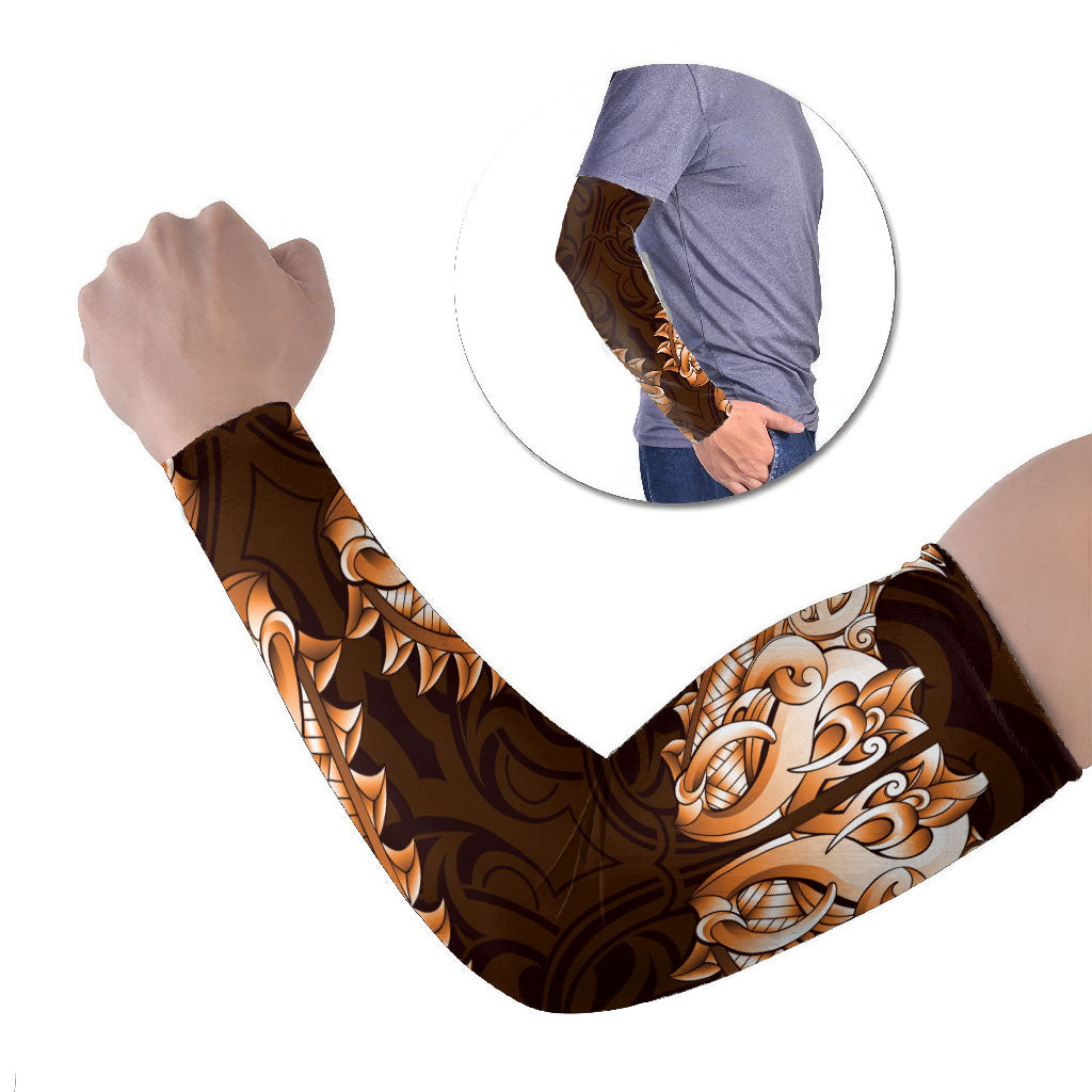 New Zealand Ta Moko Arm Sleeves Aotearoa Maori Chest Tattoo Orange LT14 Set of 2 Orange - Polynesian Pride